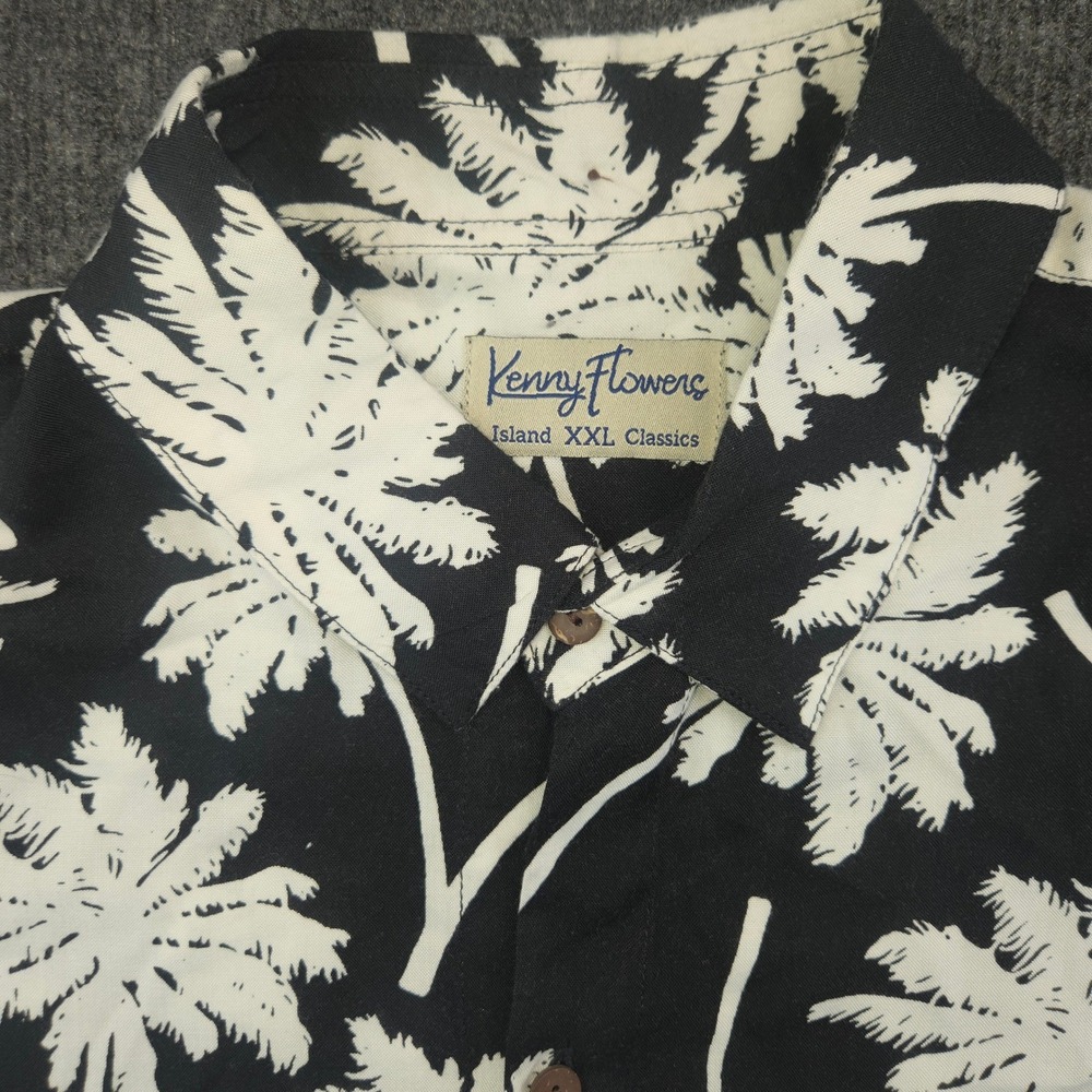 Kenny Flowers Palm Tree Shirt Mens XXL Black White Beachy LS Button Down